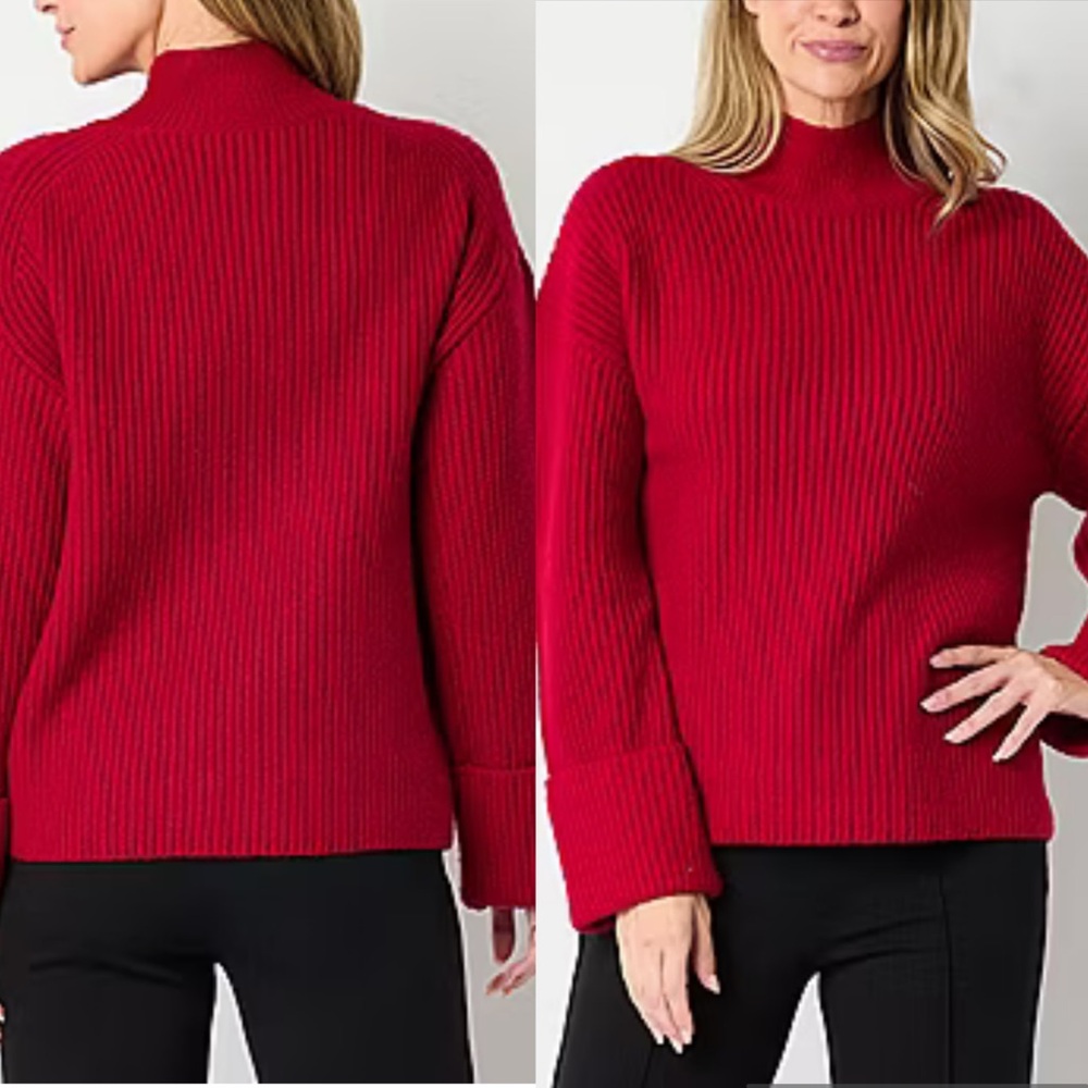Liz Claiborne Women's Mock Neck Red Sweater - Picture 14 of 15